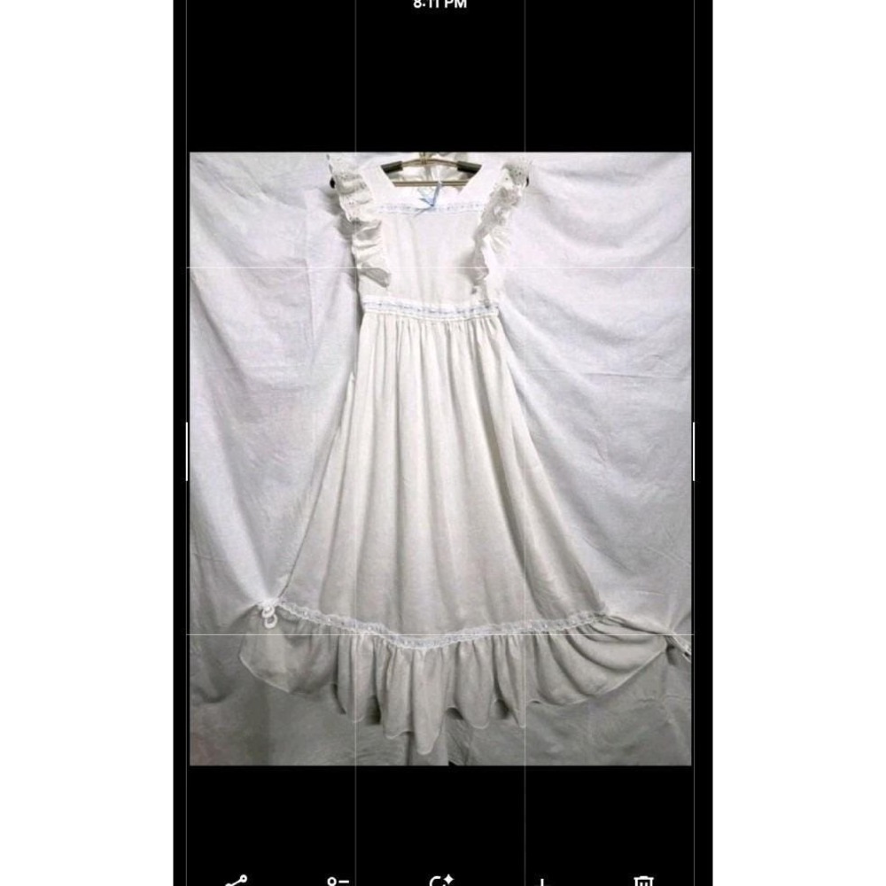 Vtg Cinderella Girls Sz 14 White Prairie Maxi Dress Eyelet Ruffle Blue Trim USA